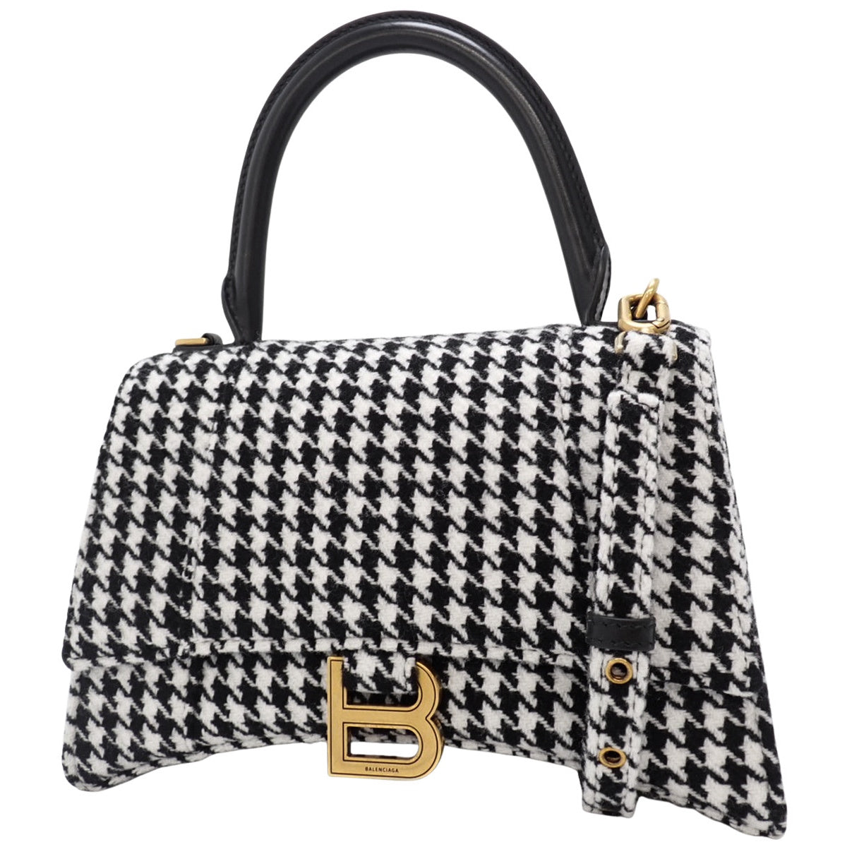 アワーグラス トップハンドル バッグ ツイード レザー ブラック ホワイト