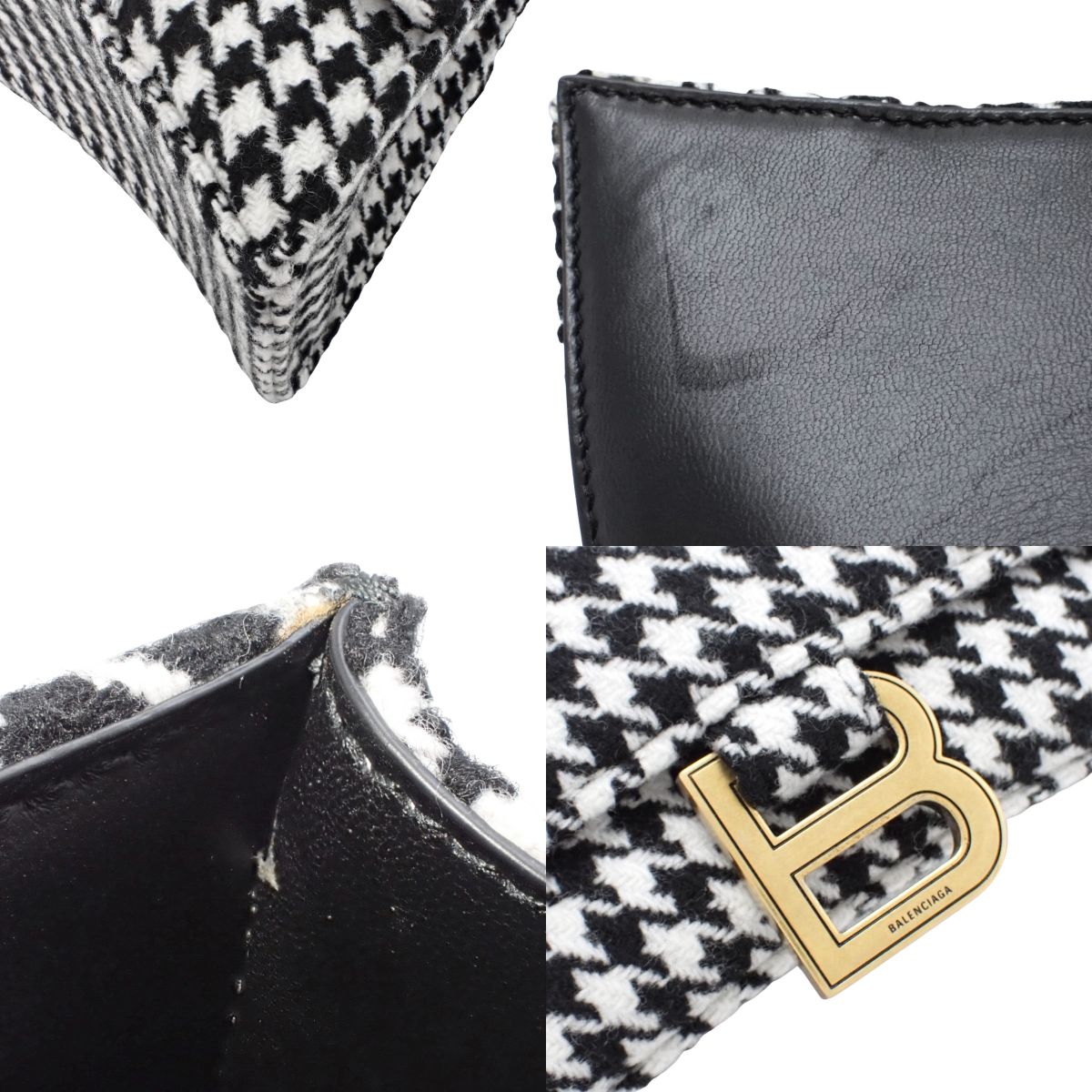 アワーグラス トップハンドル バッグ ツイード レザー ブラック ホワイト