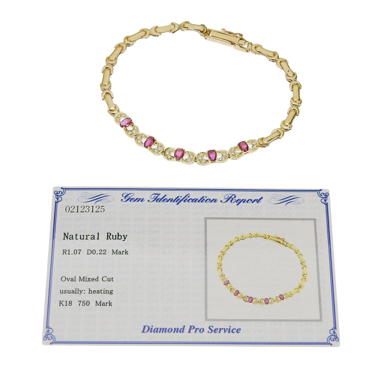 Ruby and Diamond Bracelet, 1.07 carats (rubies), 0.22 carats (diamonds), 18k yellow gold.