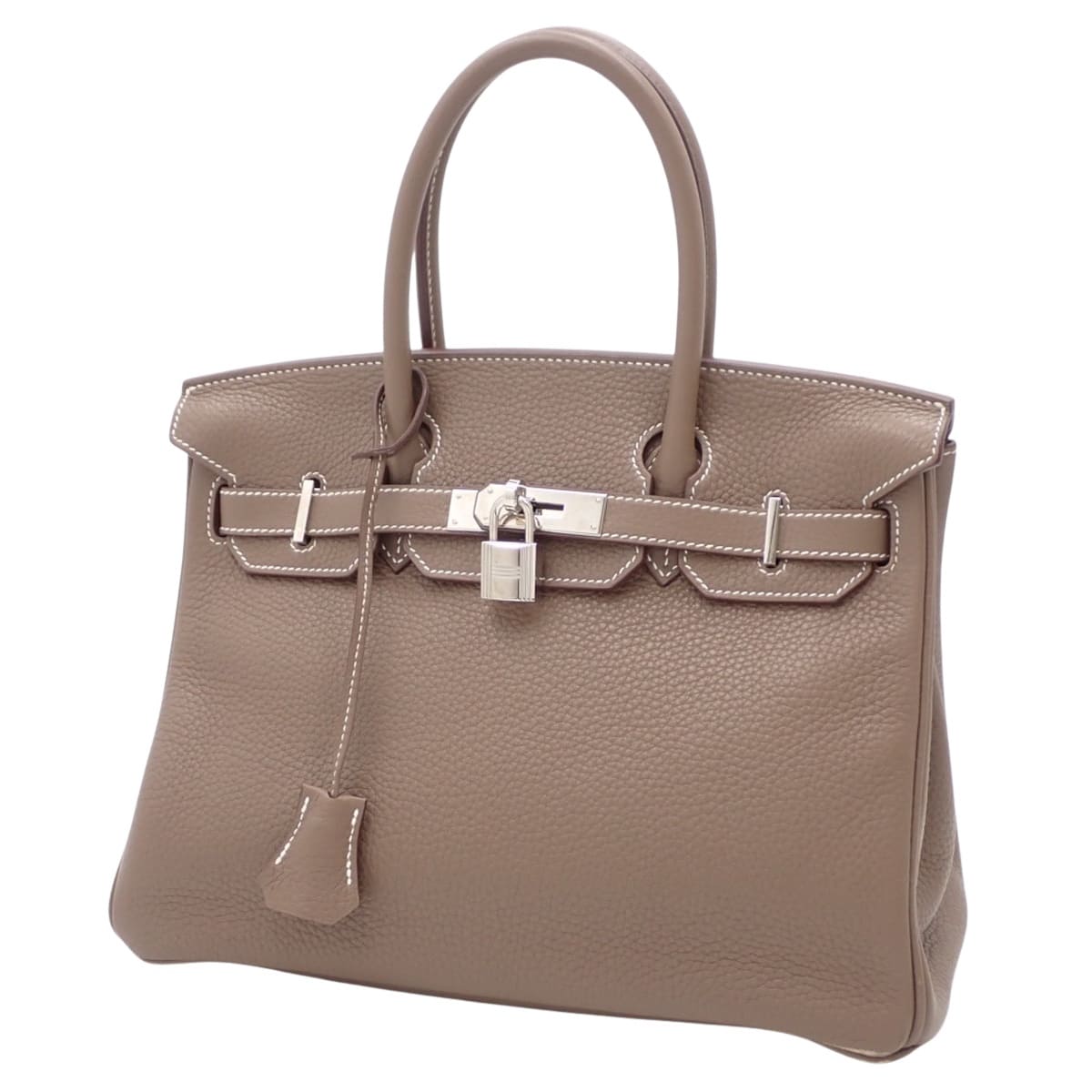 Birkin 30, Taurillon Clemence leather, palladium hardware, Etoupe/Etoupe, T stamp