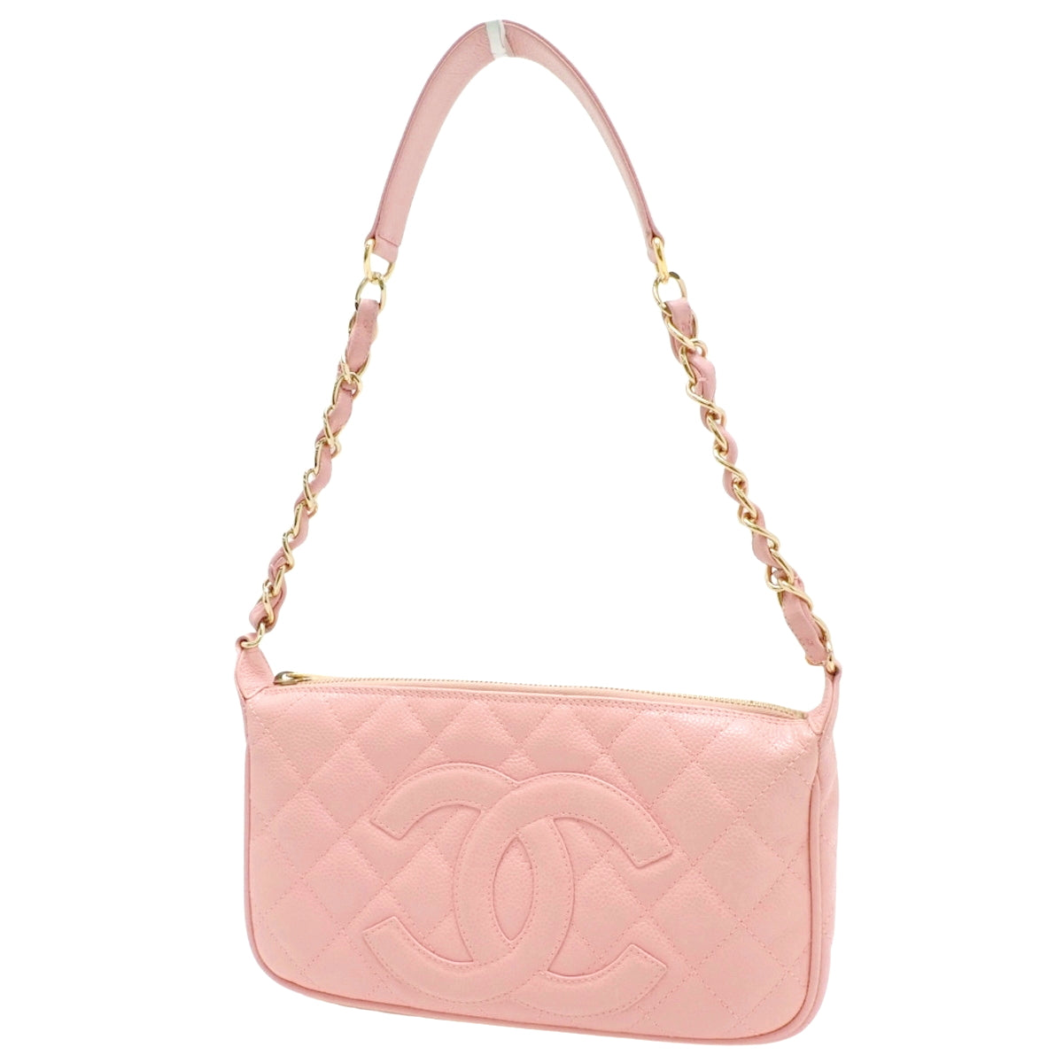 Matelasse Coco Mark Chain Shoulder Bag, Caviar Skin, Pink