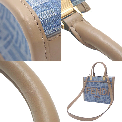 Zucca Sunshine Small Tote Bag in Denim and Calfskin, 8BH394AS3FF1PLM