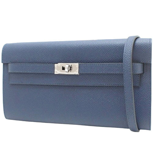 Kelly To Go Wallet, Epsom leather, palladium hardware, blue sapphire, W stamp