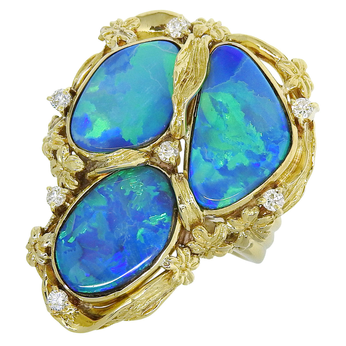 Opals and Diamonds Ring, Opal/Diamond OP/D0.17, 18K Yellow Gold YG