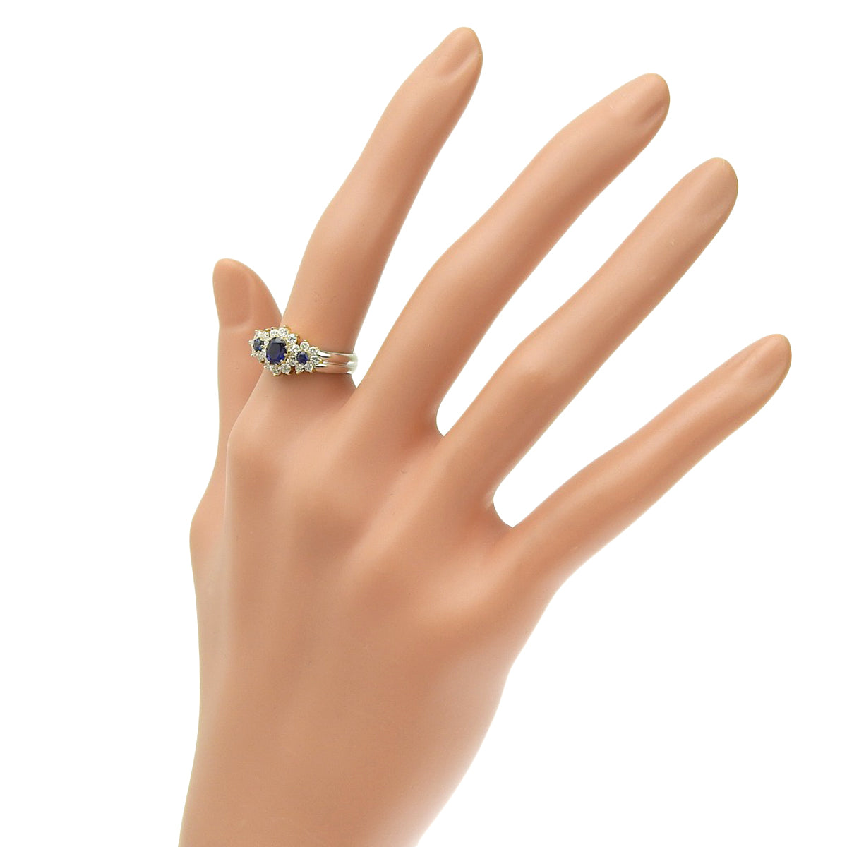 Sapphire and Diamond Ring: Sapphires 0.52ct, Diamonds 0.17ct/0.50ct, Platinum 900 (Pt900), 18k Yellow Gold (YG)