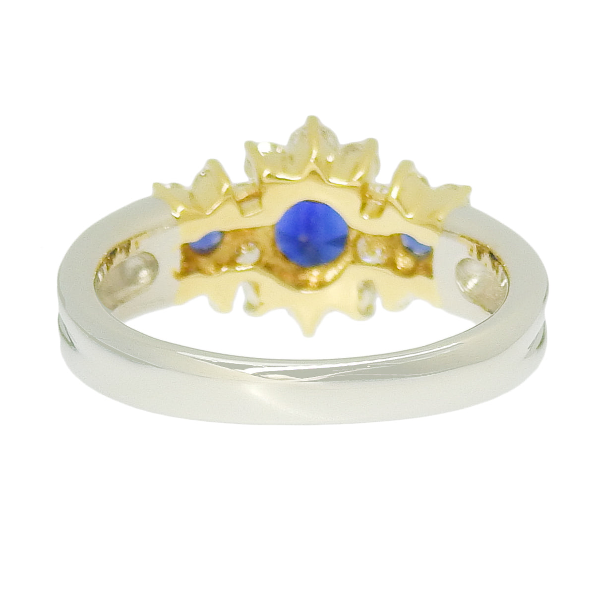 Sapphire and Diamond Ring: Sapphires 0.52ct, Diamonds 0.17ct/0.50ct, Platinum 900 (Pt900), 18k Yellow Gold (YG)