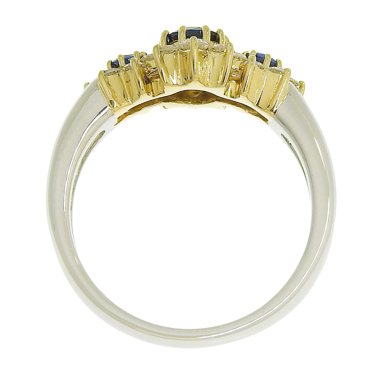 Sapphire and Diamond Ring: Sapphires 0.52ct, Diamonds 0.17ct/0.50ct, Platinum 900 (Pt900), 18k Yellow Gold (YG)