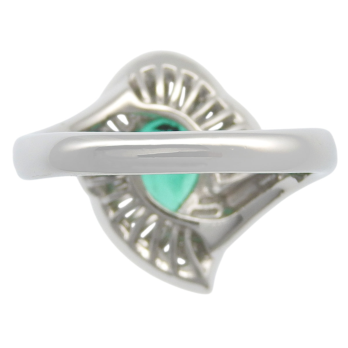 エメラルド ダイヤモンド リング E1.59/D1.00 Pt900プラチナ リーフモチーフ ティアドロップ