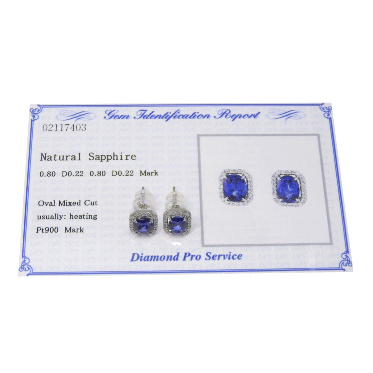 Sapphire and Diamond Earrings S0.80,0.80/D0.22,0.22 Pt900 Platinum