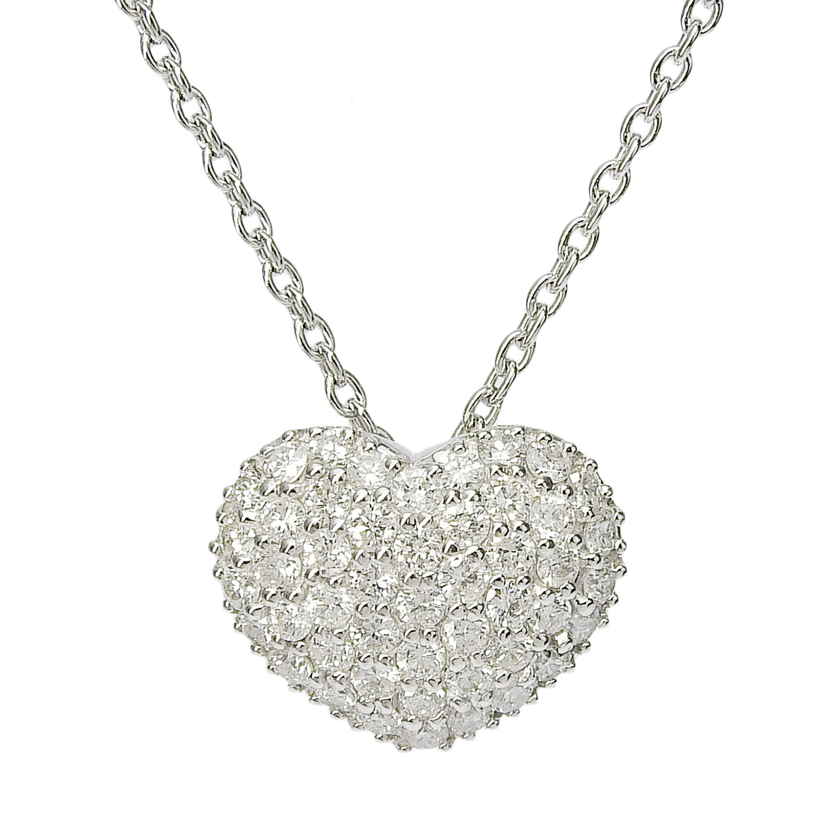 Diamond Heart Necklace, 1.00 Carat, 18K White Gold, Pavé Setting