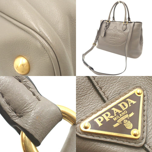 Logo embossed 2-way handbag leather 1BA579