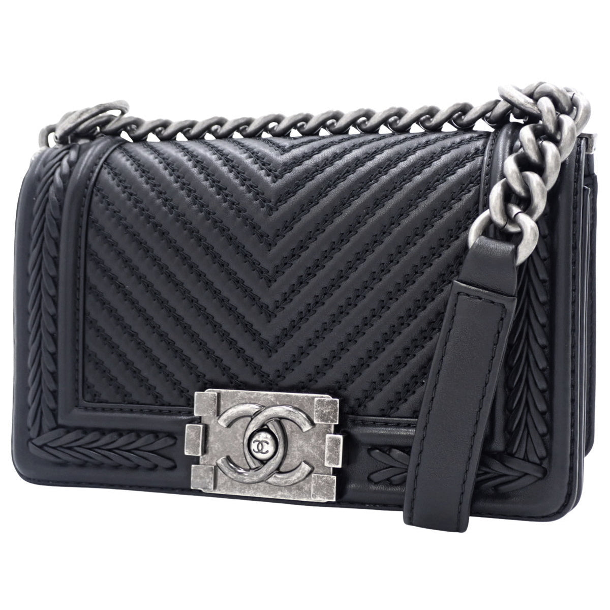 Boy Chanel V-Stitch Coco Mark Chain Shoulder Bag, Lambskin, Black