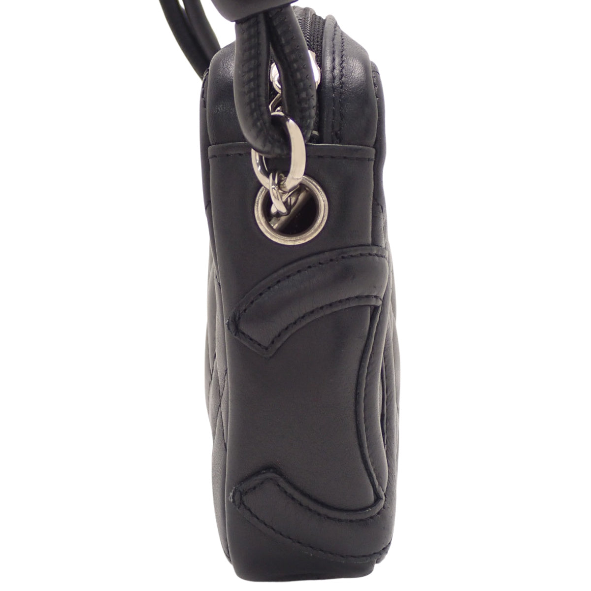 Cambon Line Matelasse Coco Mark 黑色羊皮单肩手提包 A25175