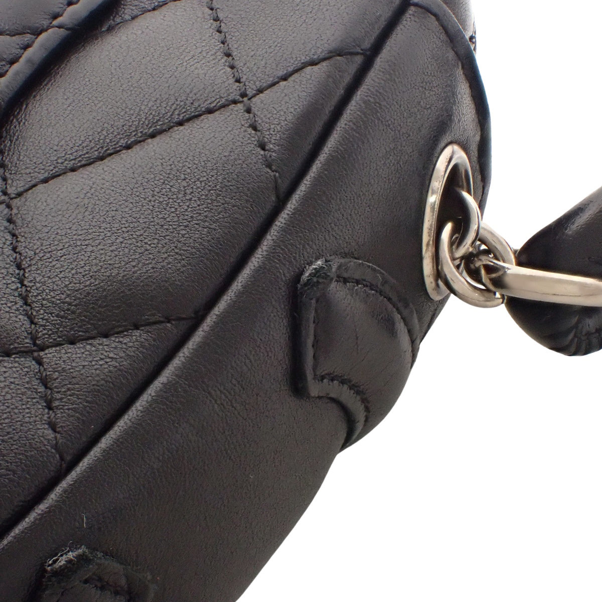 Cambon Line Matelasse Coco Mark 黑色羊皮单肩手提包 A25175