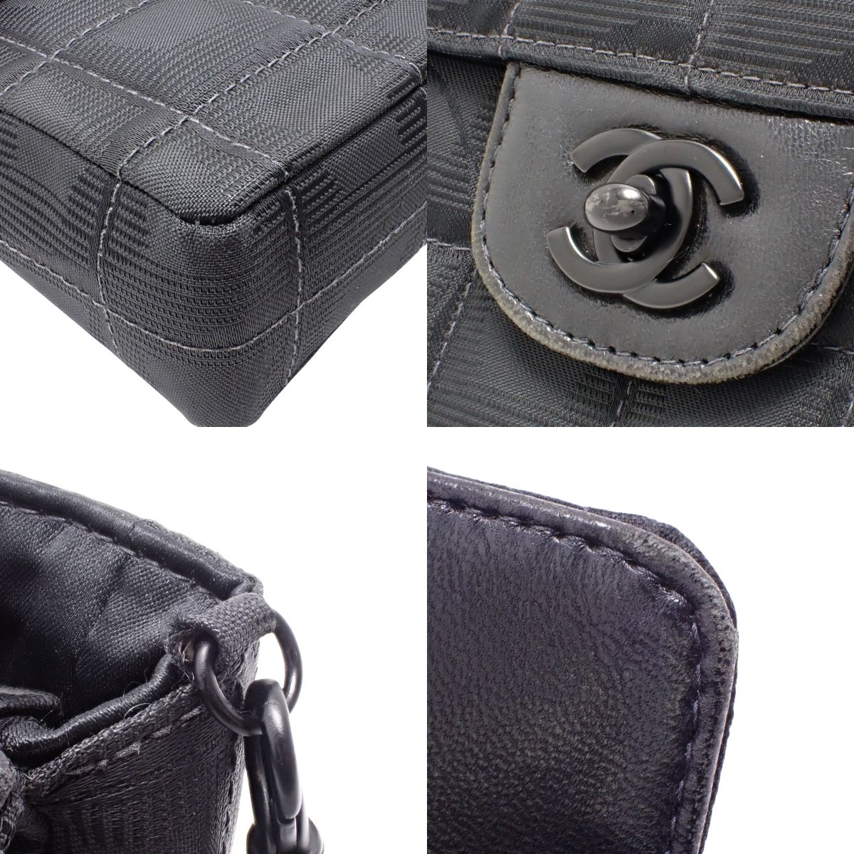 新款旅行系列 Coco Mark 链条单肩包，皮革和尼龙提花面料，黑色，A15316