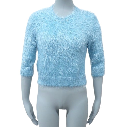 Cropped Shaggy Knit Sweater, Size XS, 3/4 Sleeves, GG Logo