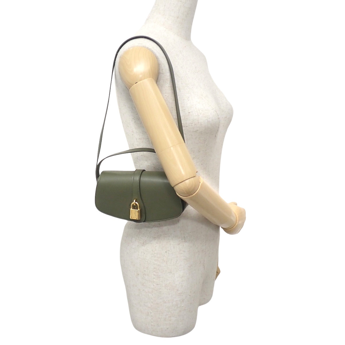 Khaki calfskin clutch bag with strap 10I593DQ1.31DO