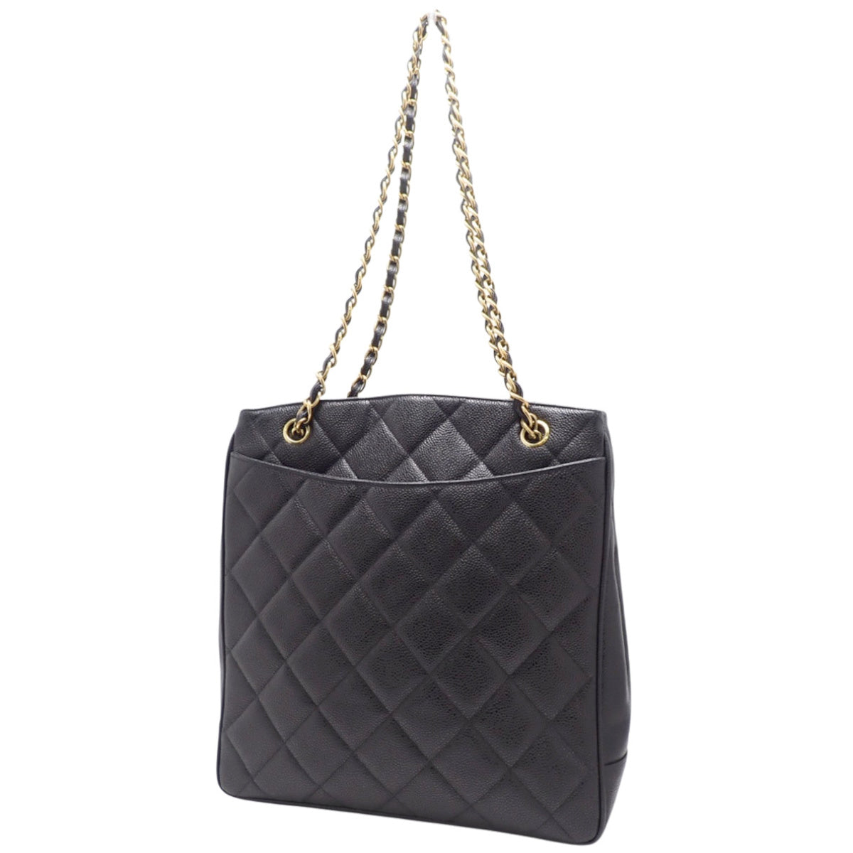 Matelasse Coco Mark Chain Shoulder Bag, Caviar Skin, Black