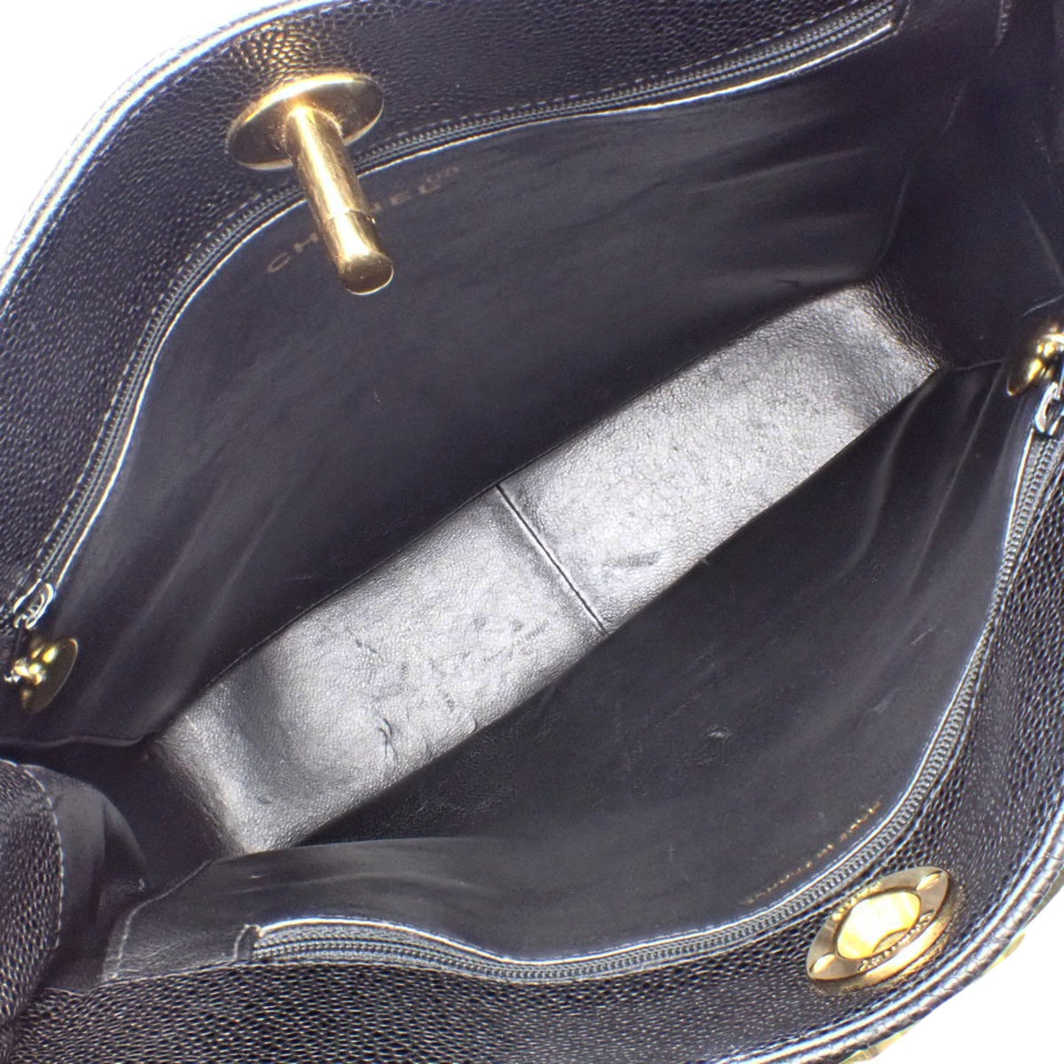 Matelasse Coco Mark Chain Shoulder Bag, Caviar Skin, Black