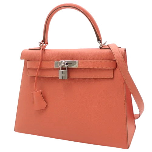 Kelly 28 (External Stitching) Epsom Leather, Palladium Hardware, Flamingo Design, R Stamp