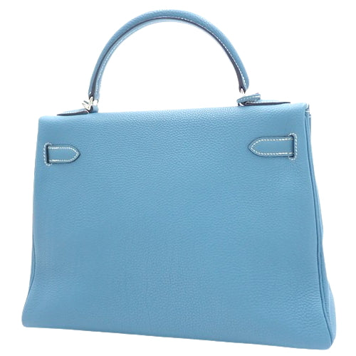 Kelly 32（内缝线）Togo，钯金配件，蓝色牛仔布，□I 印章