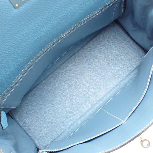 Kelly 32（内缝线）Togo，钯金配件，蓝色牛仔布，□I 印章