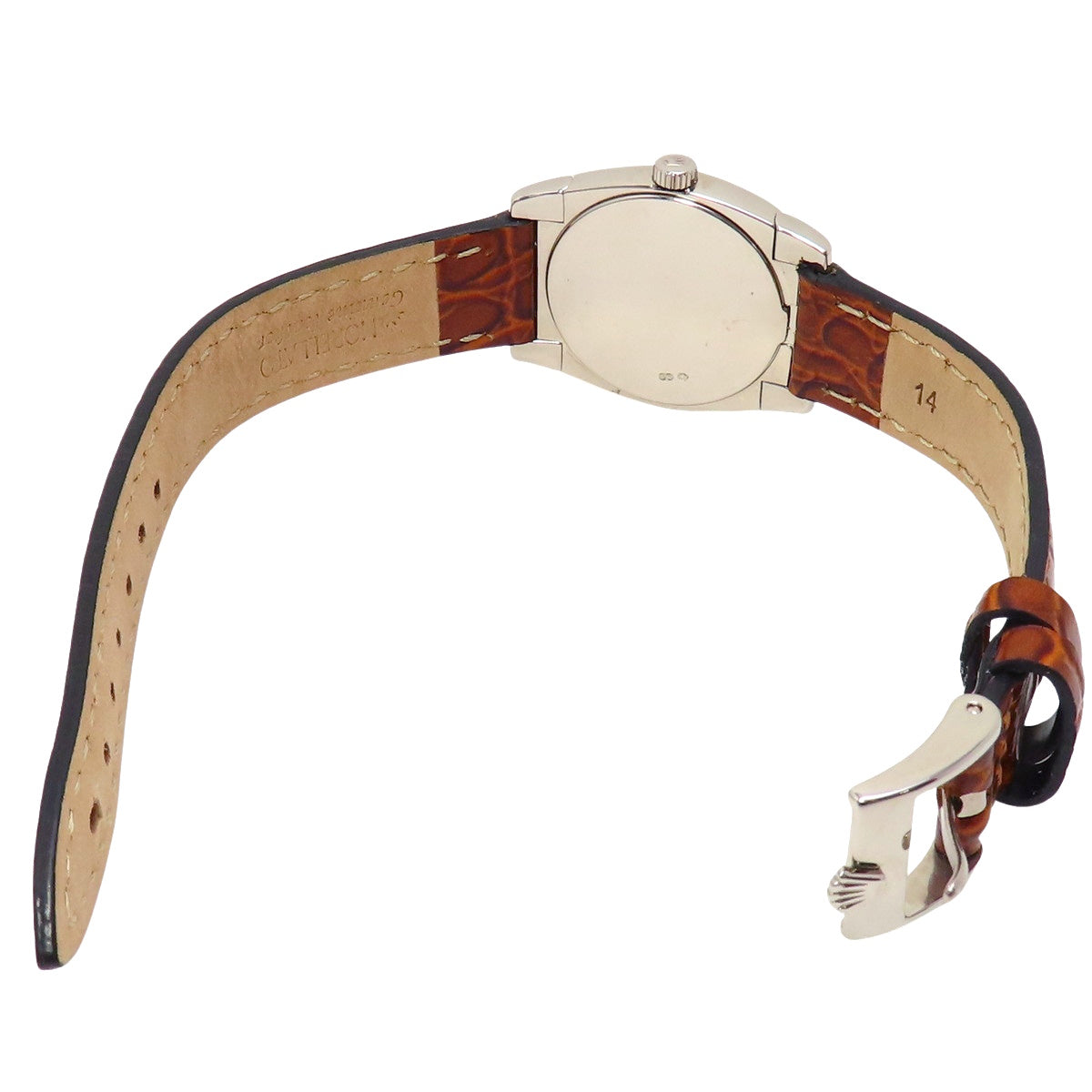 Cellini 10PD 5310/9 白金/皮革 K 编号黑色表盘镶钻时标手动上链女士腕表