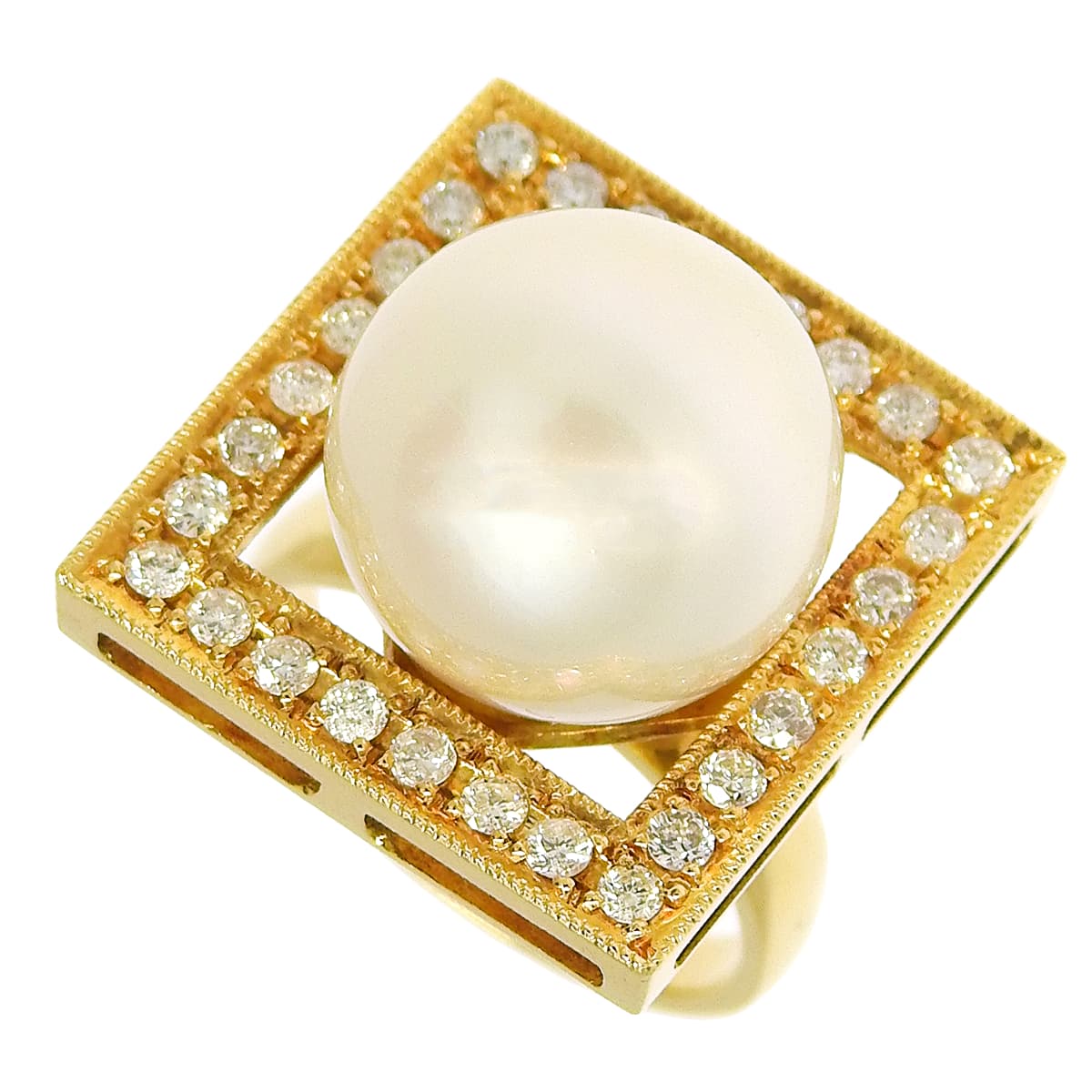 Pearl and Diamond Ring, 0.74 carats, 18K Yellow Gold, Accessory, Jewelry, Pearl