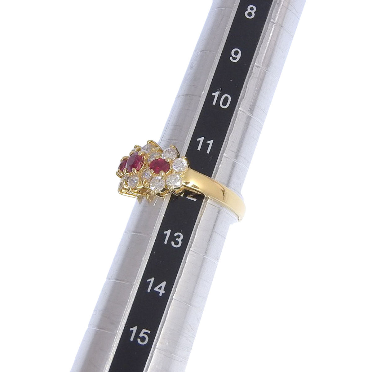 ルビー ダイヤモンド フラワーリング R0.52/D0.82 K18 イエローゴールド YG