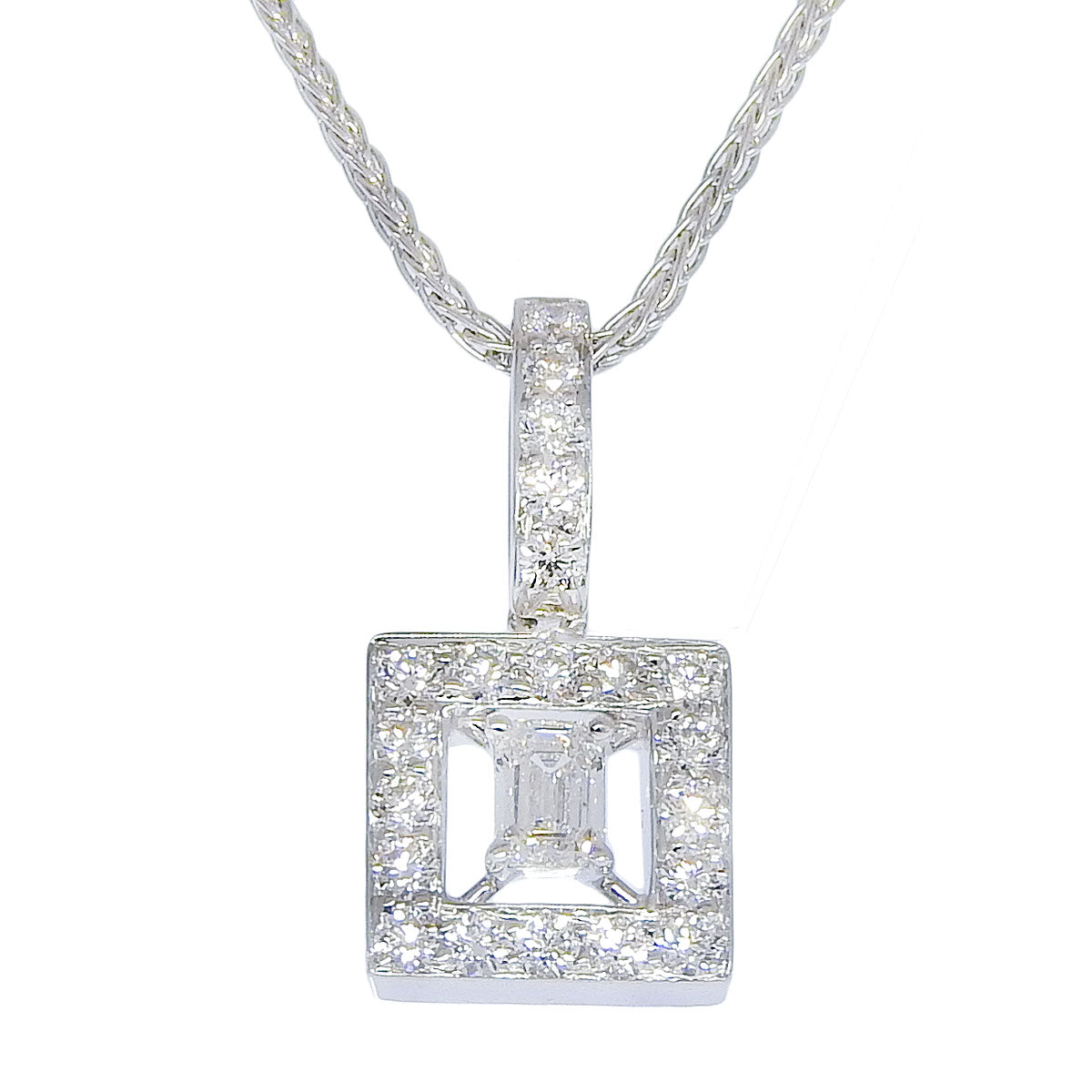 Diamond Square Necklace D0.15, 0.30 K18 White Gold WG