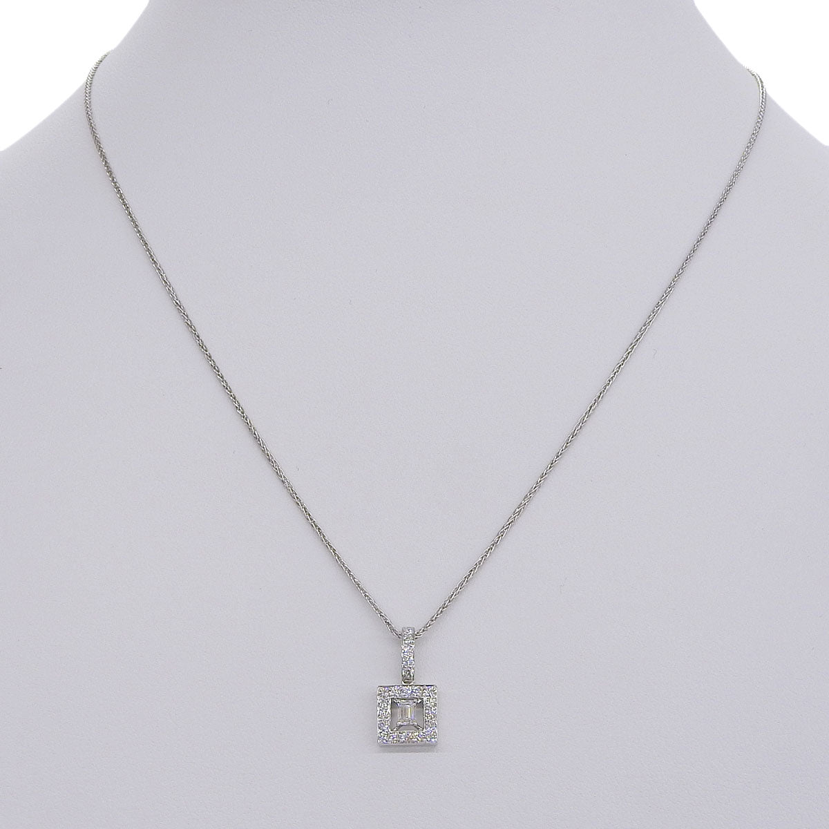 钻石方形项链 D0.15,0.30 K18 白金 WG