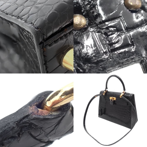 ケリー25 (外縫い) ポロサス クロコダイル ブラック ゴールド金具 □Ｂ刻印