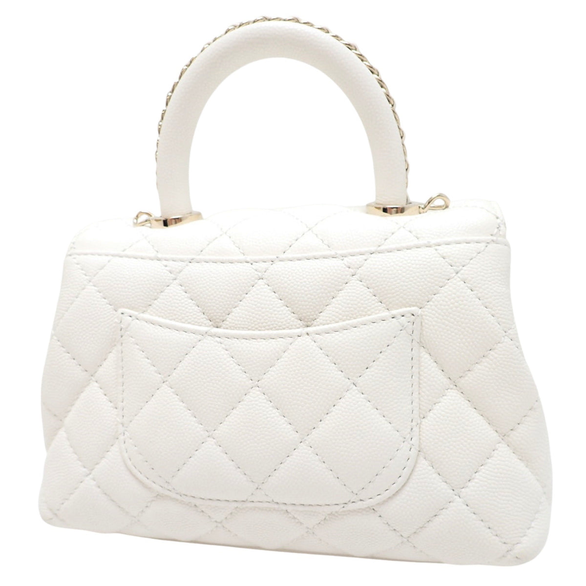 Matelasse Coco Handle 19 XXS Chain Shoulder Bag, Caviar Skin, White, AS2215