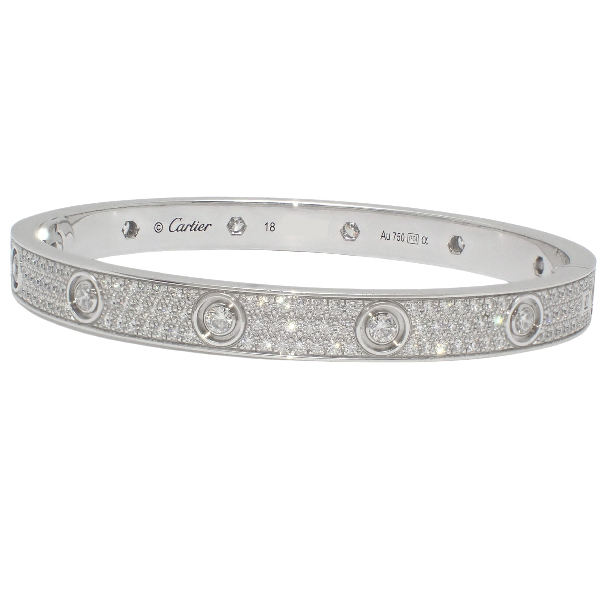 LOVE Bracelet Classic Model Pavé Diamond 12PD Diamond 18K White Gold WG Love Bracelet Full Diamond