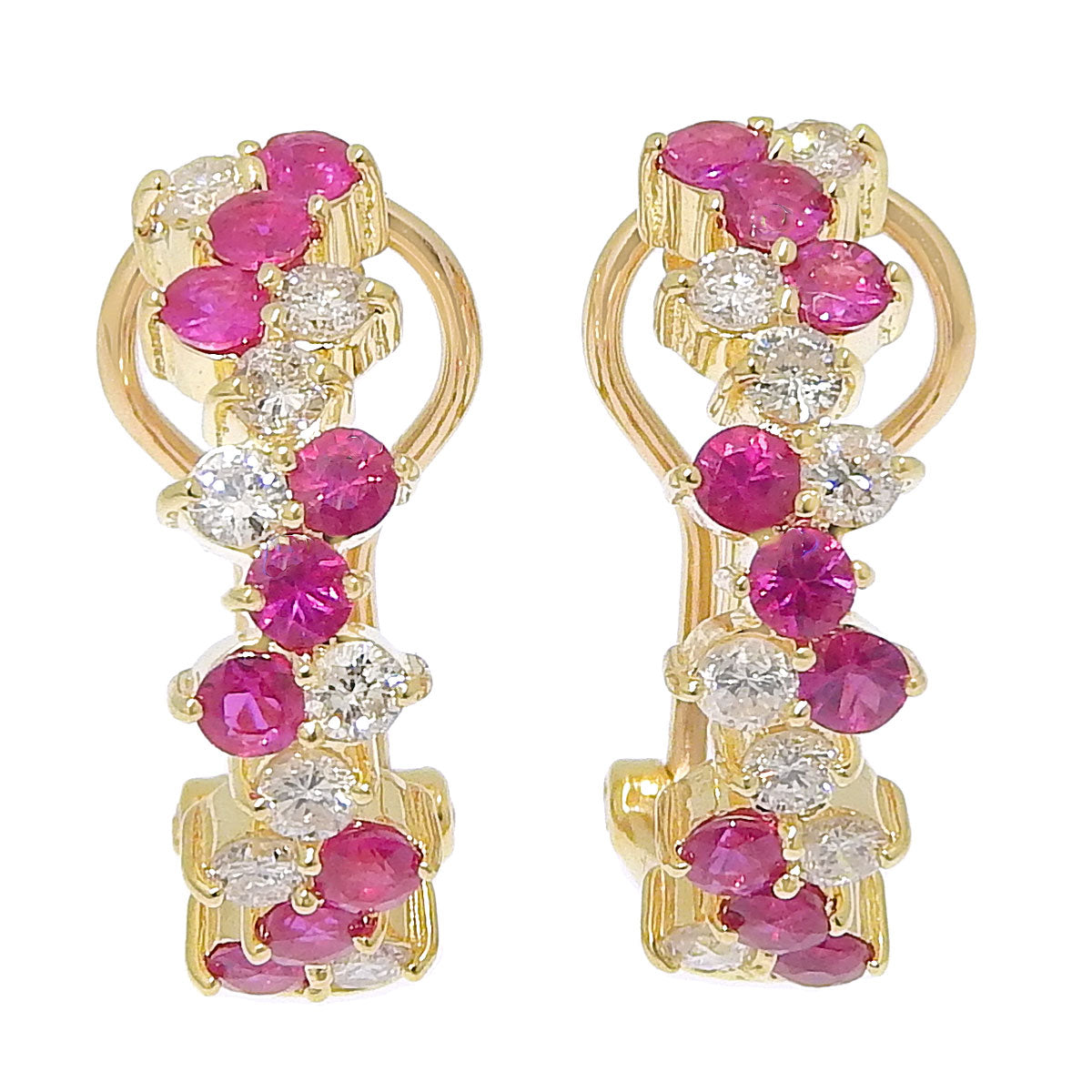 Ruby and Diamond Earrings: R0.34, 0.34 / D0.27, 0.27  18K Yellow Gold (K18YG)