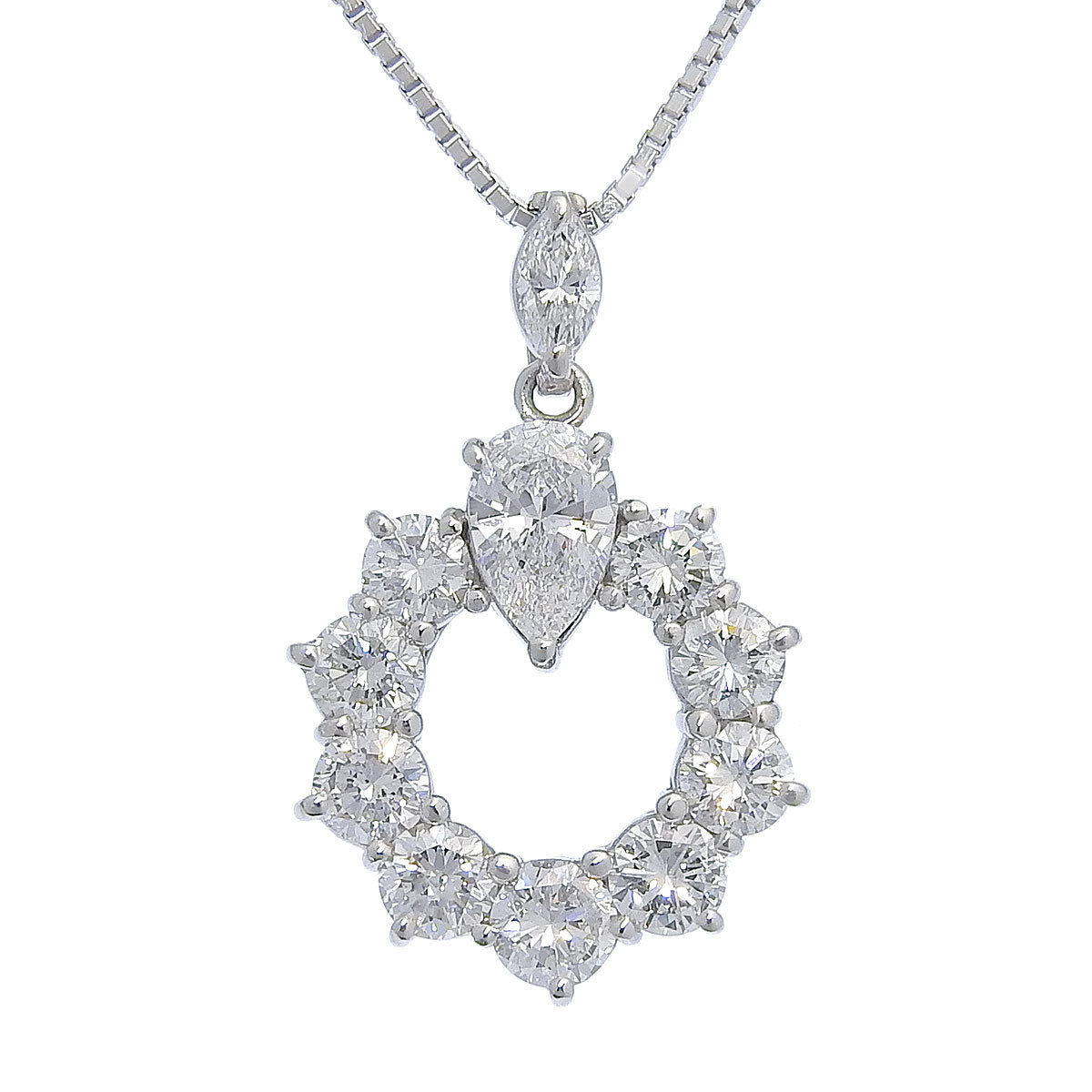 Circle Diamond Necklace D0.527, 1.94 Platinum Pt900 White Gold K18WG