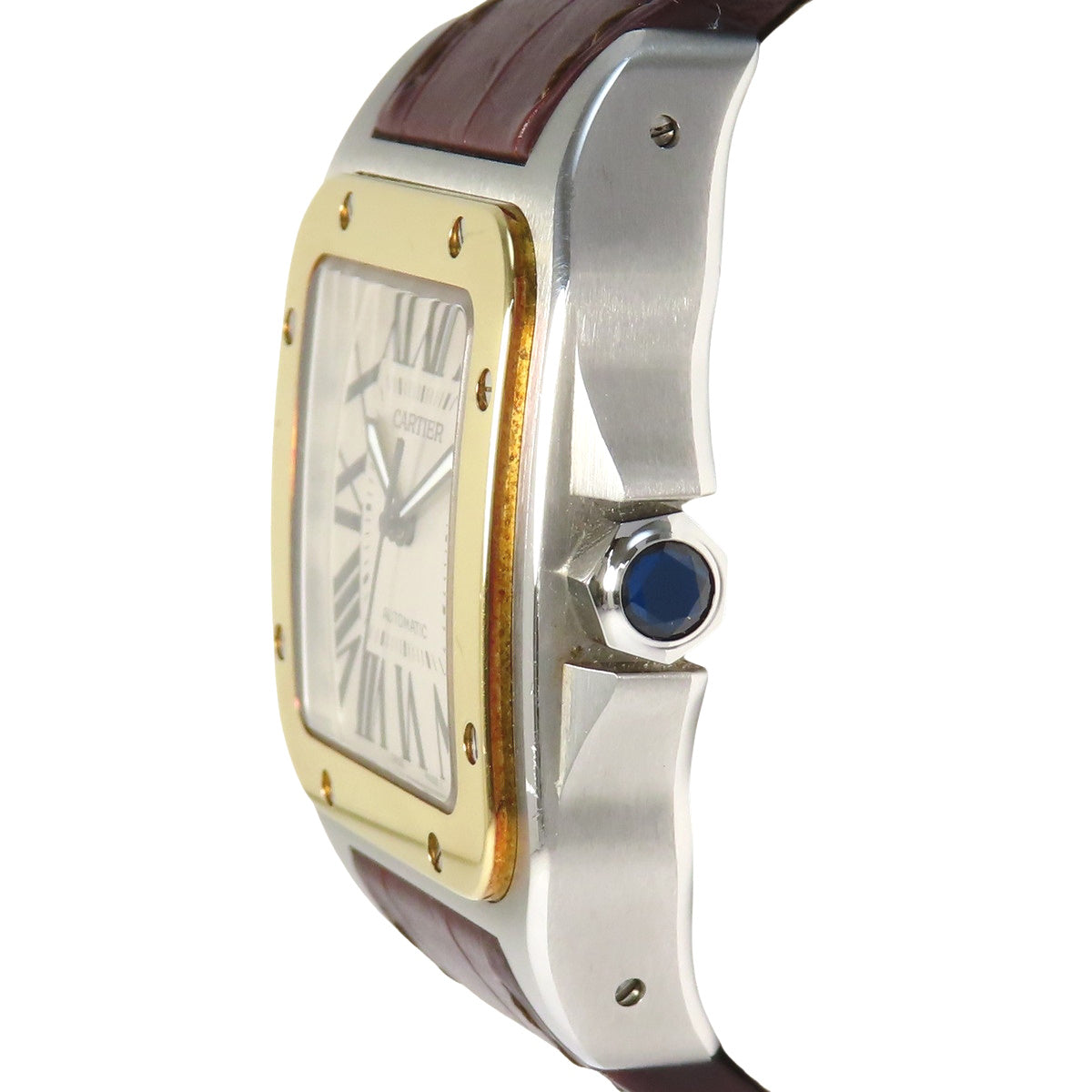 W20072X7 Santos 100LM YG/SS/Leather Automatic Silver