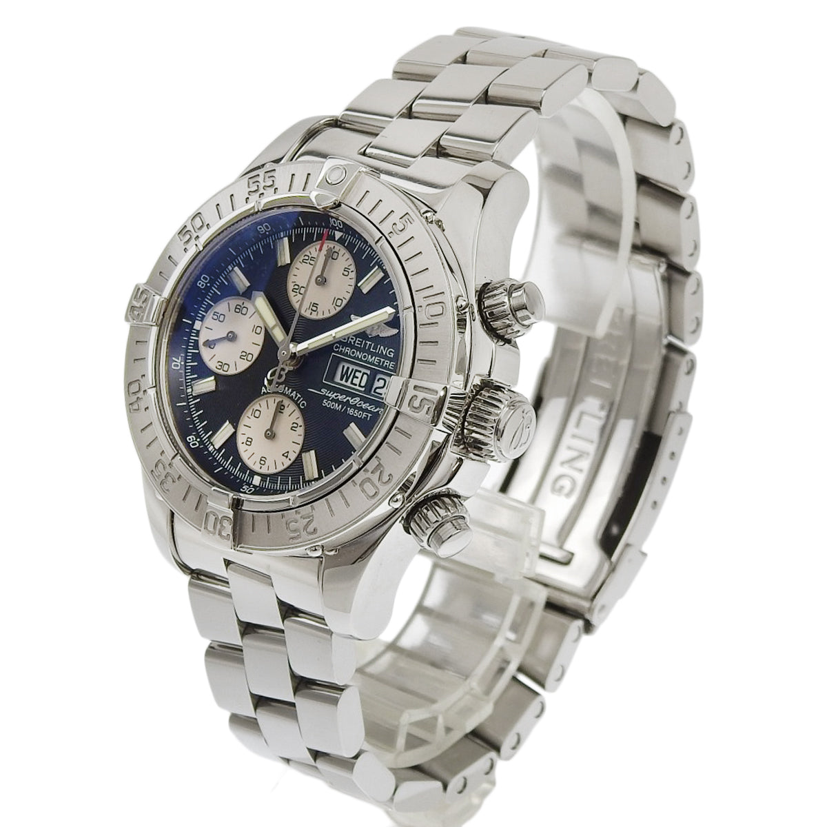 超级海洋计时码表星期日历 A13340 不锈钢黑色自动男士腕表