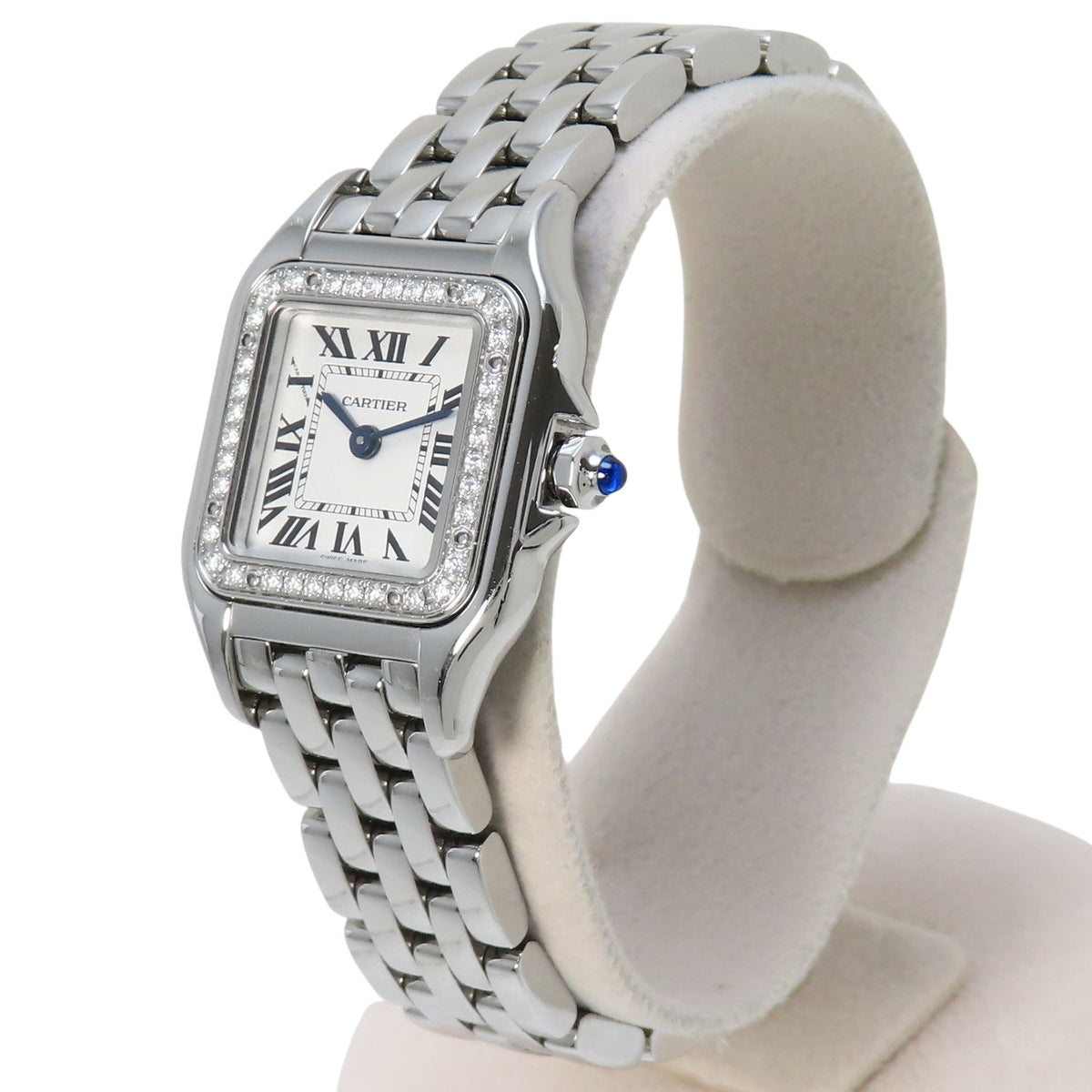 卡地亚猎豹系列SM W4PN0007 SS 石英表，银色表盘，镶钻表圈。