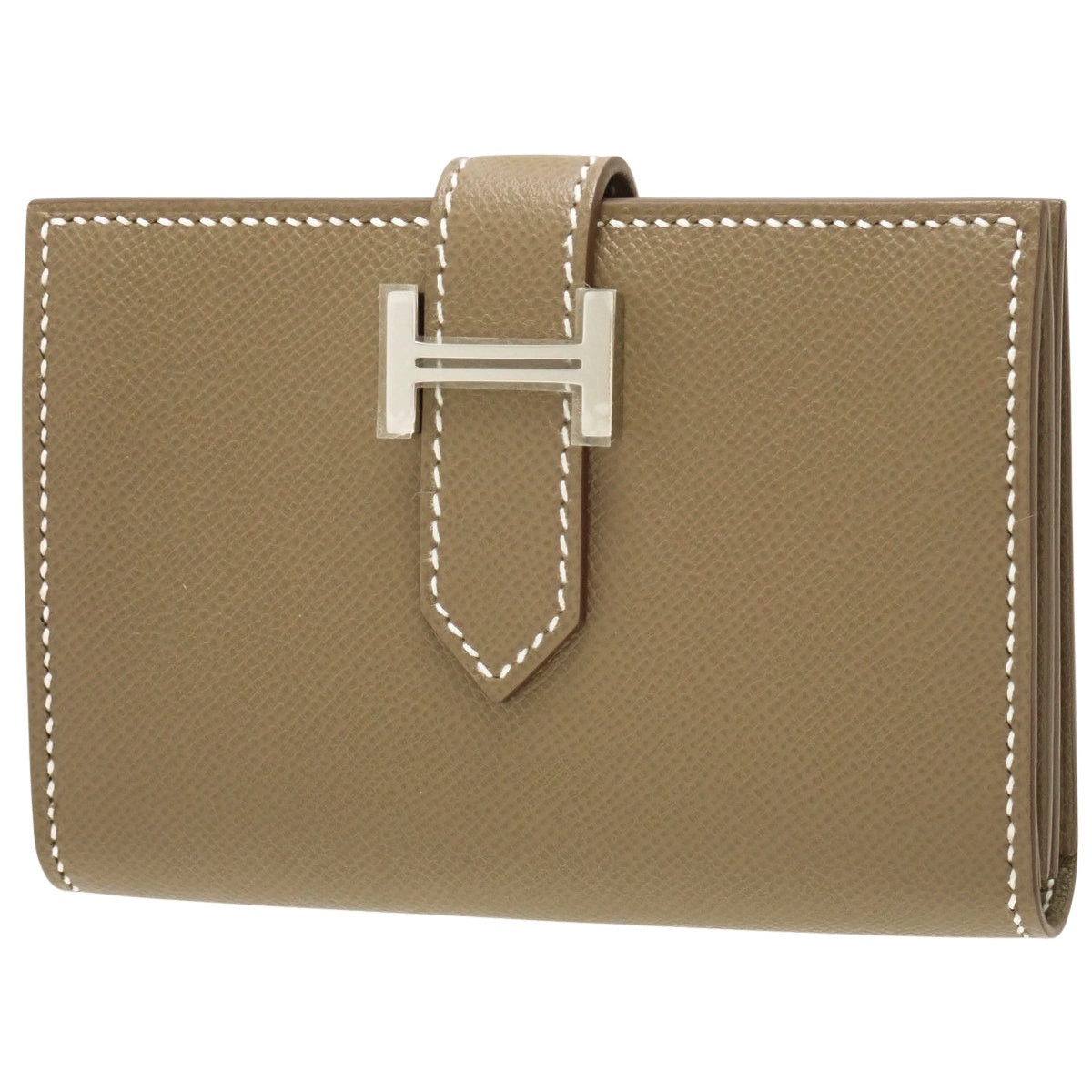 Bearn Mini Card Case, Palladium Hardware, Veau Madame Etoupe/Etoupe, B Stamp