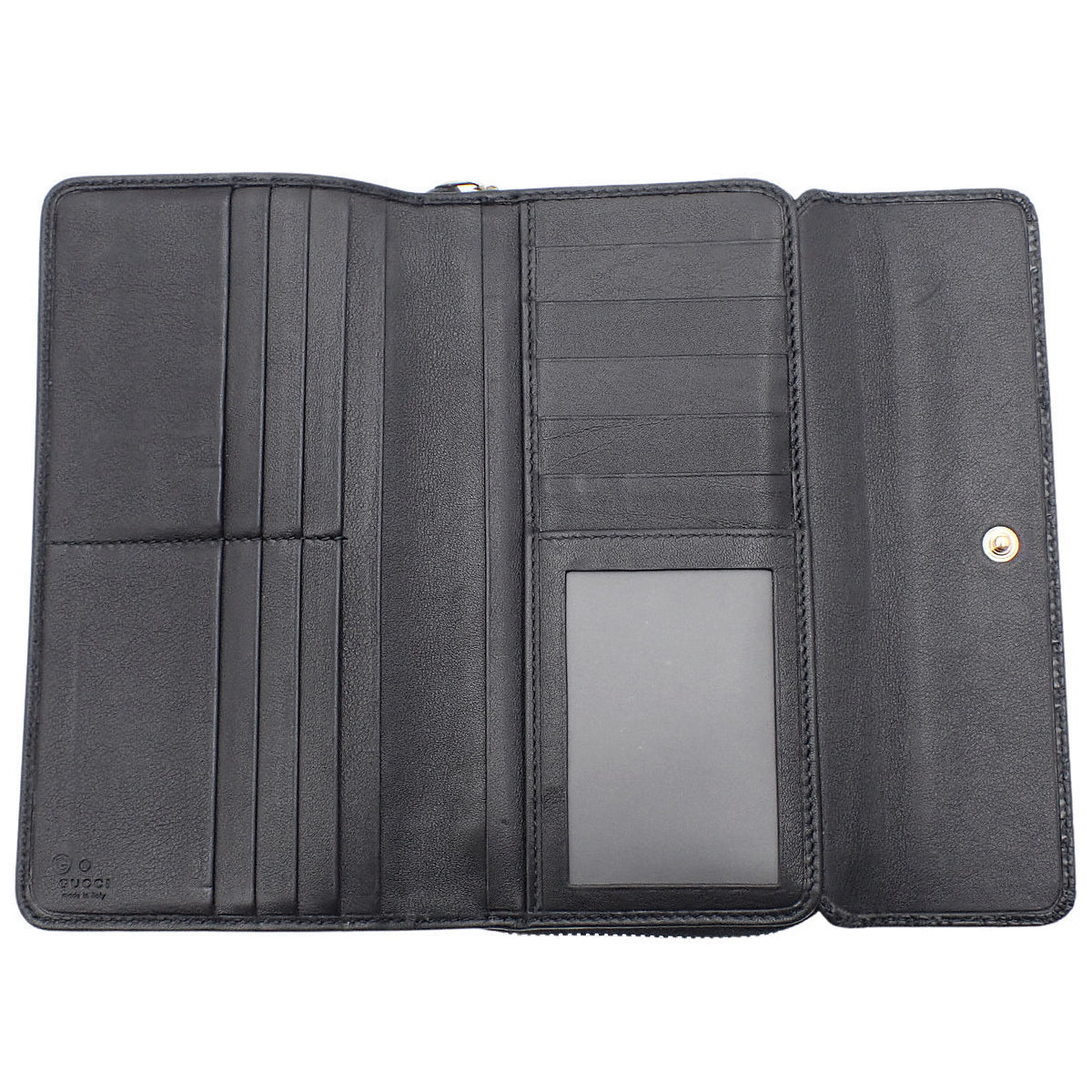 Micro Gucci Shima Flap Round Zip Wallet, Gucci Shima Leather, Black, 449364