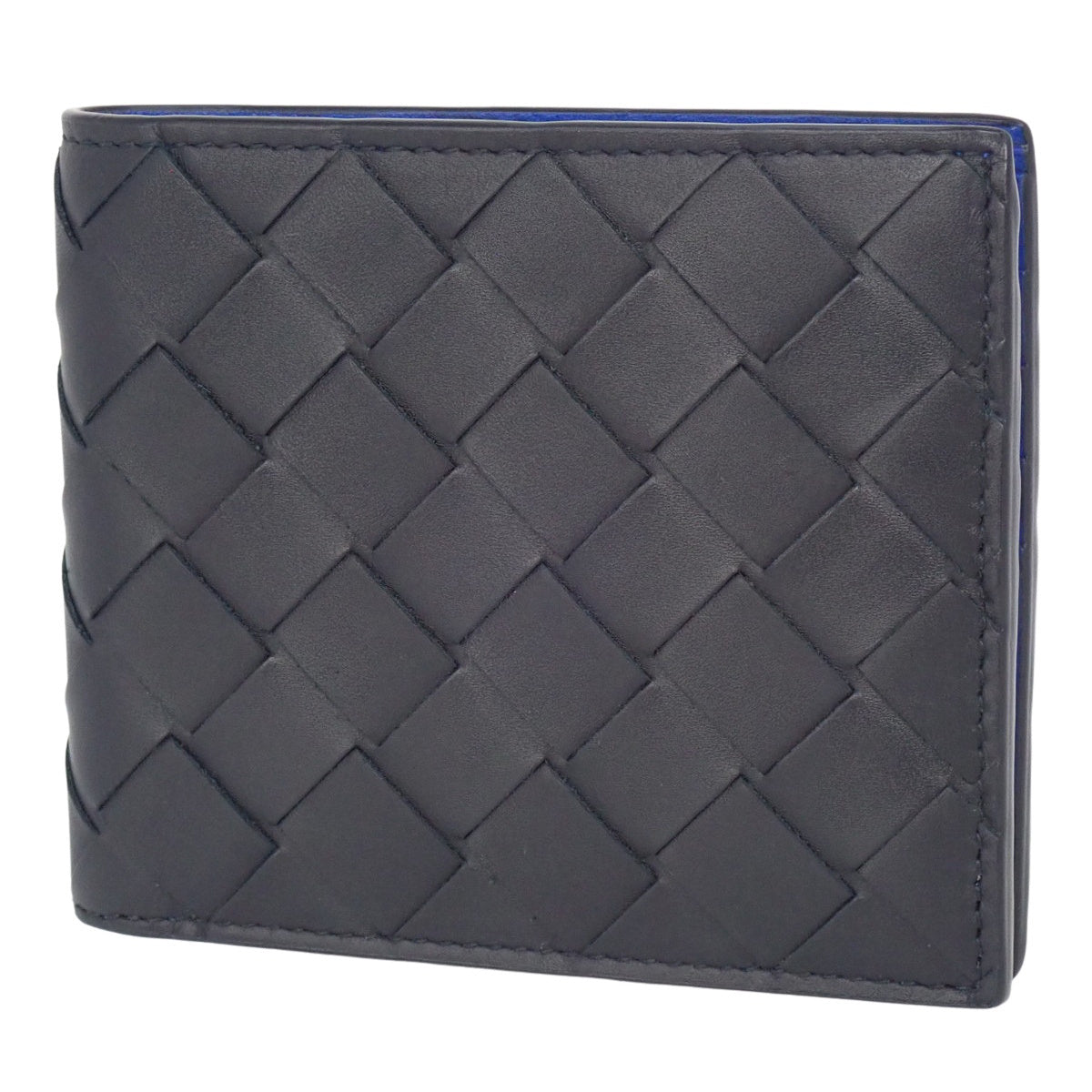 Intrecciato bifold wallet in leather, black and blue