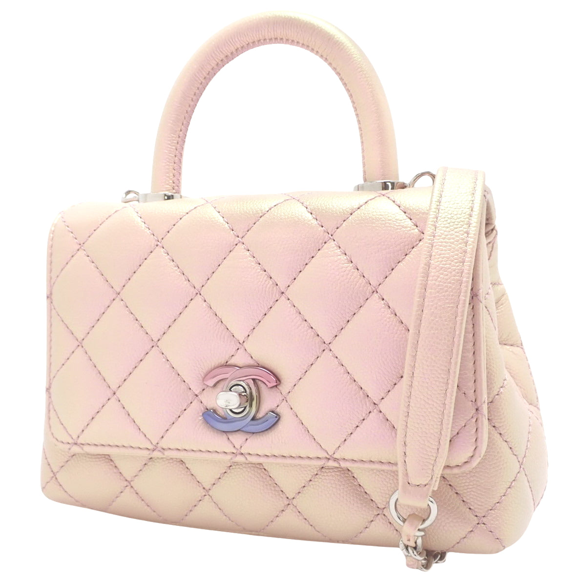 香奈儿（Chanel）Matelasse Coco Handle 19 XXS 鱼子酱皮粉色单肩包 AS2215