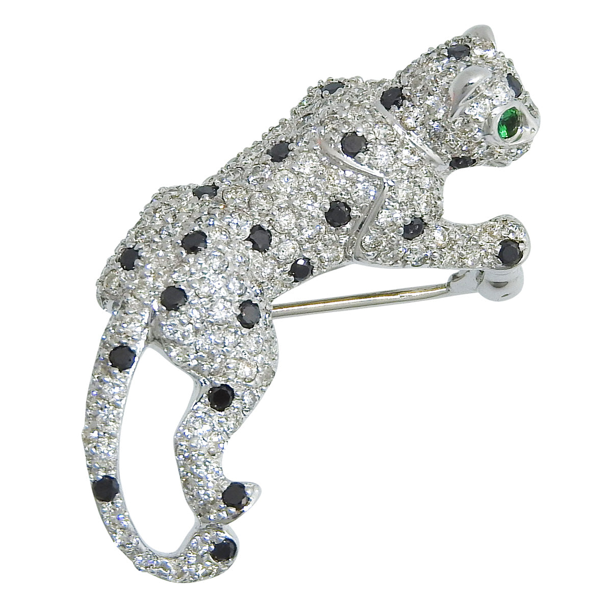 Emerald and Black Diamond Panther Brooch (E0.05/D2.00/BL) K18 White Gold (WG)