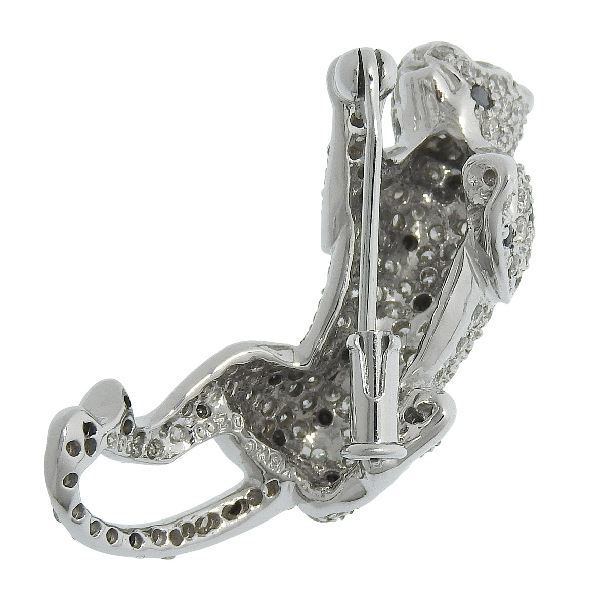 Emerald and Black Diamond Panther Brooch (E0.05/D2.00/BL) K18 White Gold (WG)