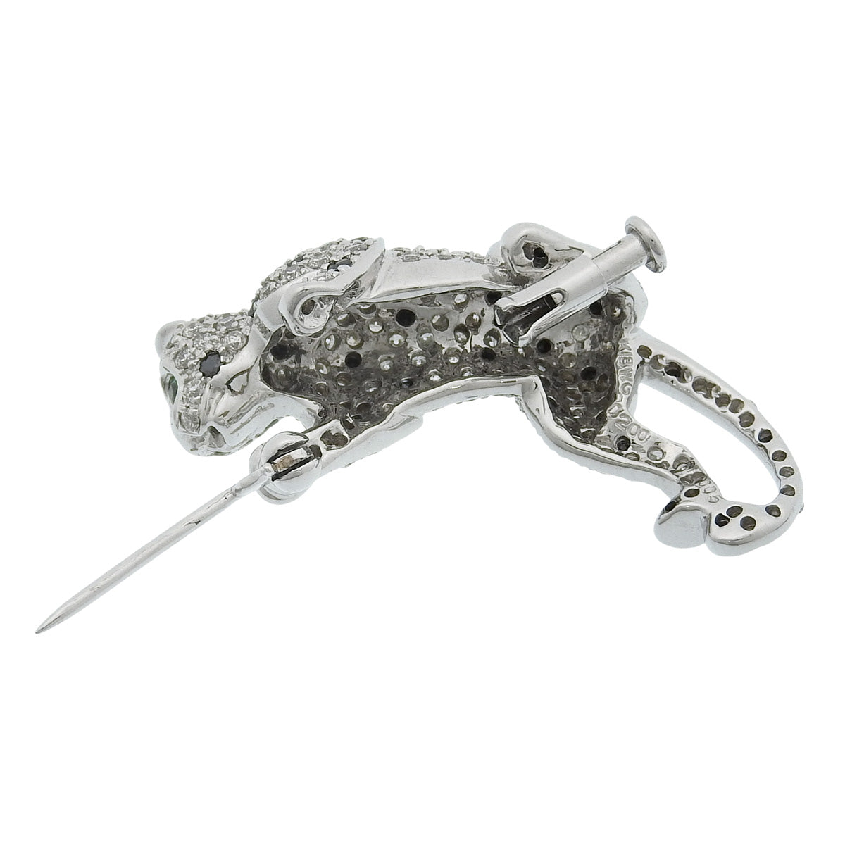 エメラルド ブラックダイヤモンド パンサーブローチ E0.05/D2.00./BL K18 ホワイトゴールド WG