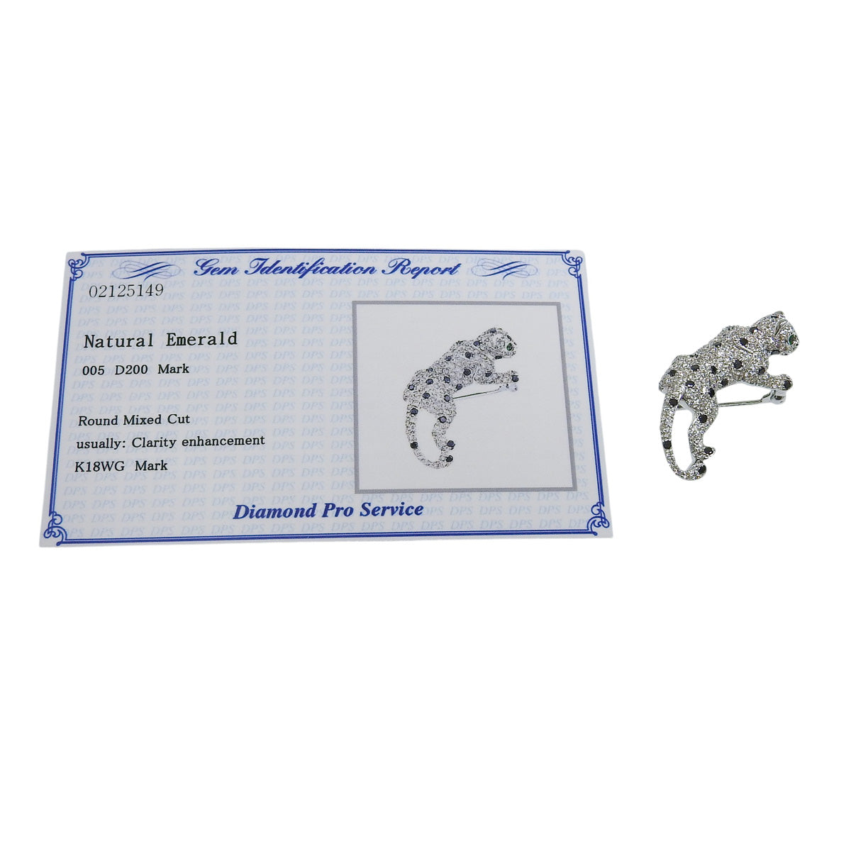 エメラルド ブラックダイヤモンド パンサーブローチ E0.05/D2.00./BL K18 ホワイトゴールド WG