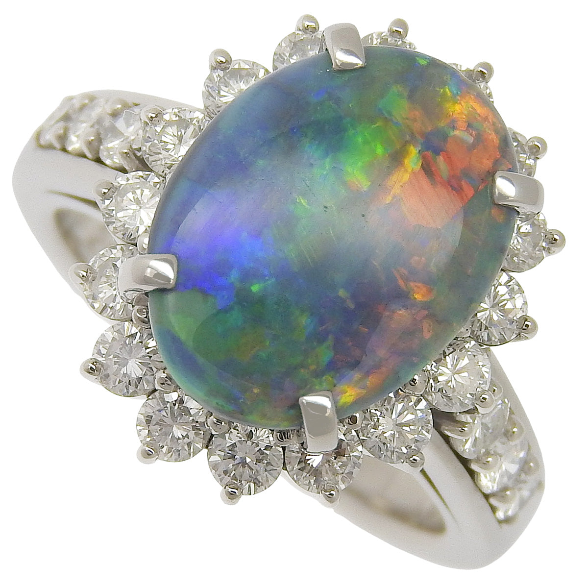 Black Opal and Diamond Ring, BLOP2.69/D11.26, Pt900 Platinum, Accessory, Jewelry