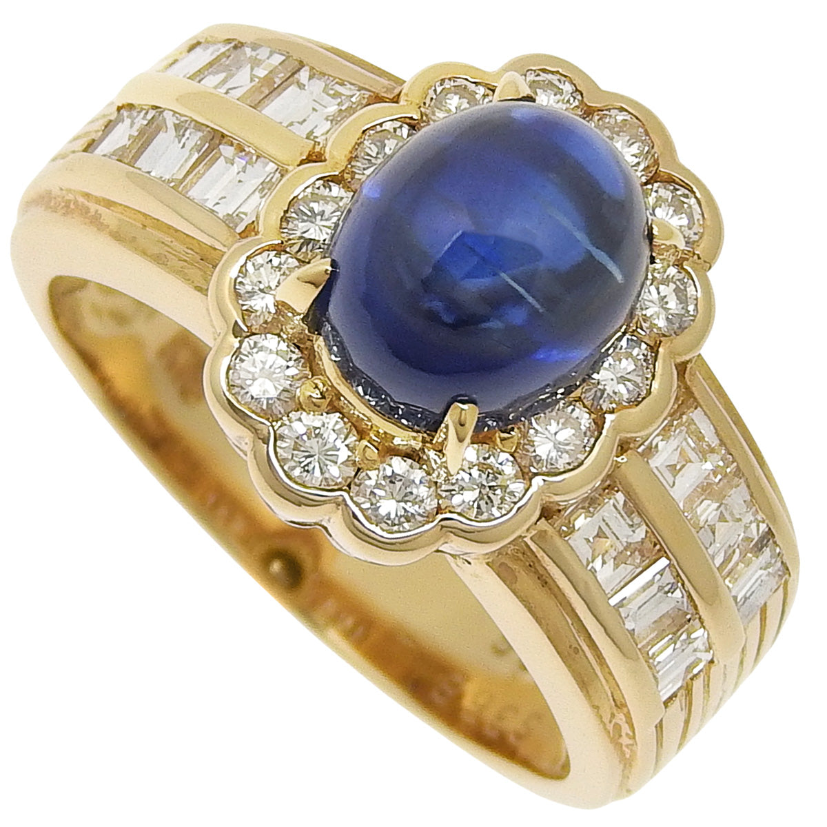 Sapphire and Diamond Ring: Sapphire/Diamond S3.68/D1.26, 18K Yellow Gold (YG)
