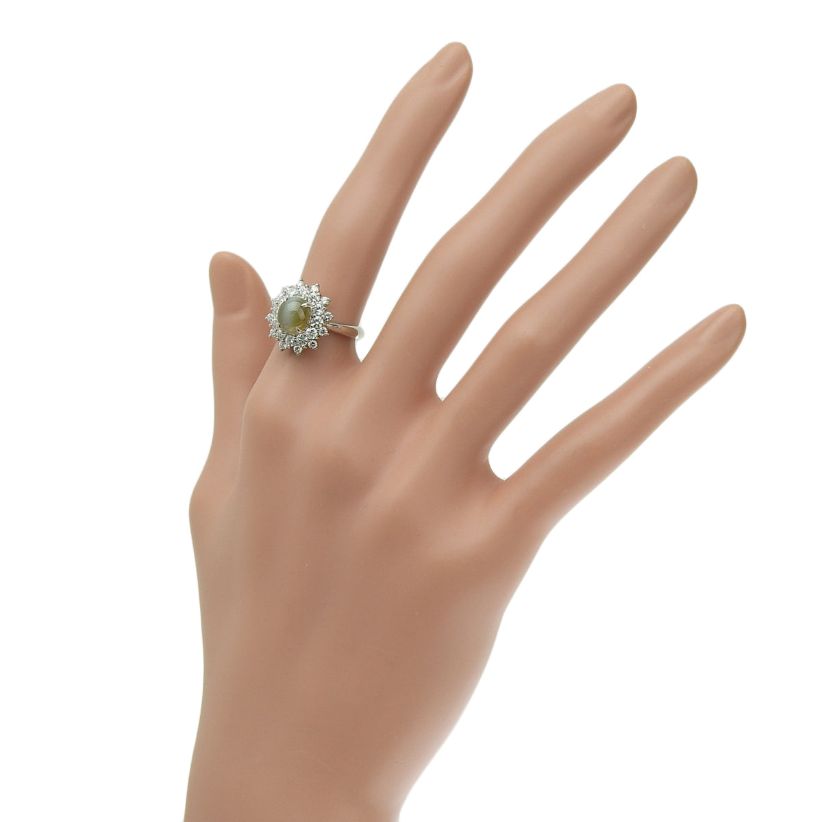 Chrysoprase Cat's Eye Diamond Ring CE2.325/D0.98 Pt900 Platinum